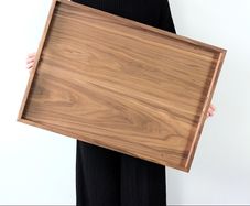 Handmade walnut ottoman tray. Large wood serving tray with handles