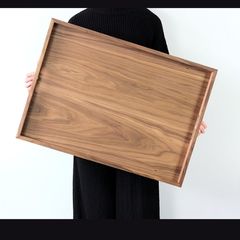 Handmade walnut ottoman tray. Large wood serving tray with handles