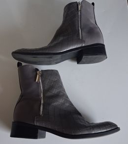 JustFab - Camille Geometric Quilt Chrome Zipped Ankle Boots