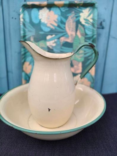 Vintage Enamel Pitcher and Bowl