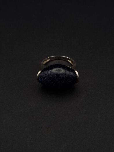 925 Vintage Sterling Silver Signed Chunky Blue Goldstone Ring