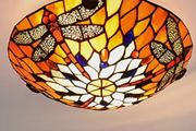 Tiffany Style 12 16Inch Stained Glass Dragonfly Style Flush Mount Ceiling Light Fixture with Stained Glass Shade Hanging Tiffany Lamps for Dinner Room Living Room Dragonfly 30cm