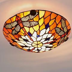 Tiffany Style 12 16Inch Stained Glass Dragonfly Style Flush Mount Ceiling Light Fixture with Stained Glass Shade Hanging Tiffany Lamps for Dinner Room Living Room Dragonfly 30cm