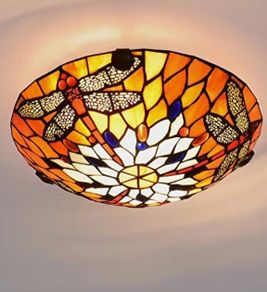 Tiffany Style 12 16Inch Stained Glass Dragonfly Style Flush Mount Ceiling Light Fixture with Stained Glass Shade Hanging Tiffany Lamps for Dinner Room Living Room Dragonfly 30cm