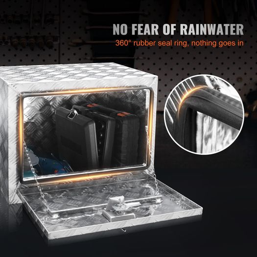Underbody Truck Box Pickup Storage Box, Heavy Duty Aluminum Diamond Plate Tool Box with Lock and Keys, Waterproof Trailer Storage Tool Box for Truck, Van, Trailer
