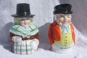 CHARACTER TOBY JUGS (tourist ware pottery) - two vintage character-toby jugs - John Bull (Ballycastle, Antrim) &amp; a Welsh Lady (1950's or earlier)