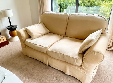 Two 2-seater linen sofas