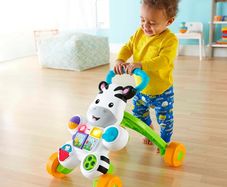 Learn with Me Zebra Walker First Steps Baby Walker Push Along Toy with Lights, Music, Baby Girl and Baby Boy Toys Hands-On Toddler Baby Push Along Walker UK English Version
