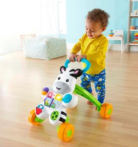 Learn with Me Zebra Walker First Steps Baby Walker Push Along Toy with Lights, Music, Baby Girl and Baby Boy Toys Hands-On Toddler Baby Push Along Walker UK English Version