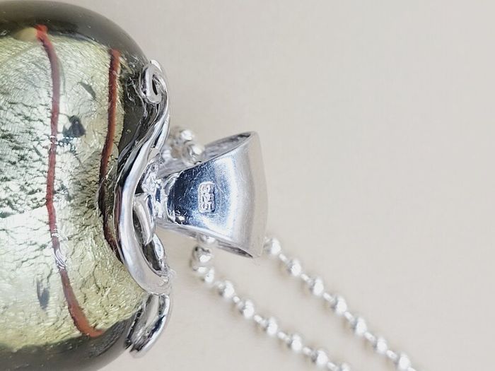 Sterling Silver Necklace with Glass/Silver Pendant