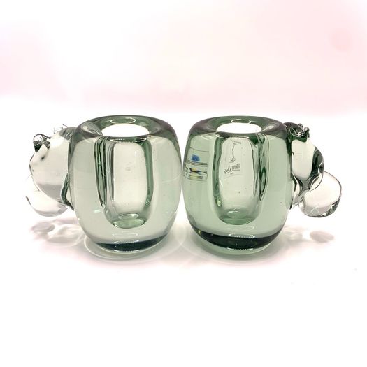 Vintage art glass candlesticks shaped like a hippopotamus