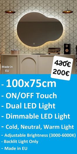 LED Bathroom Mirror 100x75cm Dual LED Light Touch Switch Backlit