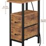 Slim Bedside Table with Charging Station, Narrow Side Table with 2 Fabric Drawers, Small End Table with Open Storage Shelf, Nightstand for Small Spaces, Living Room, Brown Image 3