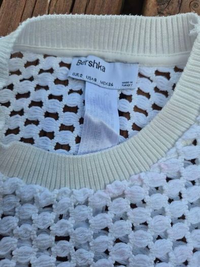Bershka White Crochet Tie Top, Size UK8