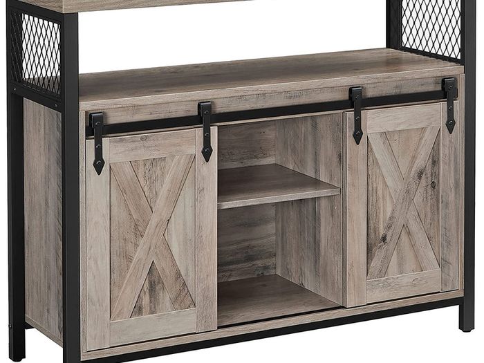 _Sideboard Kitchen Cabinet Storage Cabinet with 2 Sliding Doors Adjustable Shelf Industrial Living Room Greige-Black