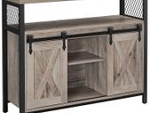 _Sideboard Kitchen Cabinet Storage Cabinet with 2 Sliding Doors Adjustable Shelf Industrial Living Room Greige-Black