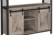_Sideboard Kitchen Cabinet Storage Cabinet with 2 Sliding Doors Adjustable Shelf Industrial Living Room Greige-Black