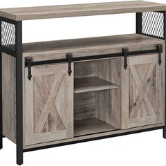 _Sideboard Kitchen Cabinet Storage Cabinet with 2 Sliding Doors Adjustable Shelf Industrial Living Room Greige-Black