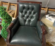 Traditional Green Leather Button-Back Library Office Armchair Mahogany Style