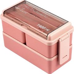 NEW SALE | Lunch Box, 1400ml Bento Box with Spoon Fork, Stackable 2 Layer 3 Compartments Leak Proof Japanese Lunch Box, Meal Prep Container Box for Adults Kids Students Office Microwave Dishwasher Safe