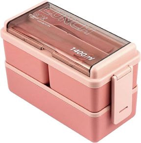 NEW SALE | Lunch Box, 1400ml Bento Box with Spoon Fork, Stackable 2 Layer 3 Compartments Leak Proof Japanese Lunch Box, Meal Prep Container Box for Adults Kids Students Office Microwave Dishwasher Safe