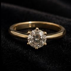 9ct Gold Solitaire CZ Ring, Size K, Excellent Condition