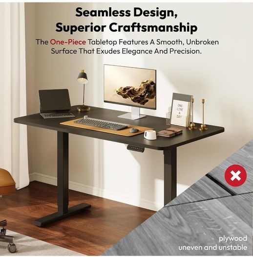 Electric Standing Desk 110 x 54 One Piece Height Adjustable Desk With Memory Smart Panel Sit Stand Table With Hooks for Home Office, Dark Black