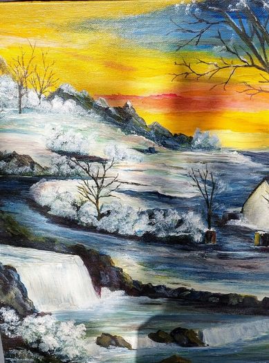 Original unframed hand painted landscape artwork  - Early Autumn Snow.