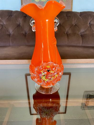 Vintage Orange Studio Glass Statement Vase