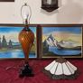 30.5 Inch Tall Large Art Deco Tiffany Style Table Lamp With Metal And Black Striped Amber Glass Stand With Stained Glass Shade Image 6