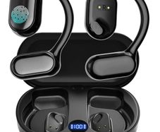 SUUWEE Wireless Earbuds Bluetooth Earphones, Comfortable Waterproof Running Headphones Bone-conduction Over-Ear Headphones with Earhooks, Built in Noise Cancellation Mic with Charging Case