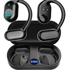 SUUWEE Wireless Earbuds Bluetooth Earphones, Comfortable Waterproof Running Headphones Bone-conduction Over-Ear Headphones with Earhooks, Built in Noise Cancellation Mic with Charging Case
