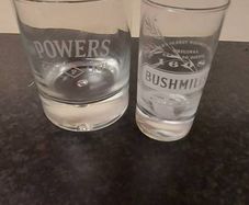 powers whiskey tumbler, and bushmills glass ,buyer collects or pays postage thank you,,good condition see pictures for condition,,take as is,