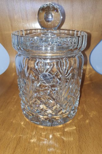 Cara lead crystal hand cut in Ireland biscuit/candy jar with lid