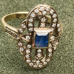 Gold Sapphire Diamonds Art Deco Ring
