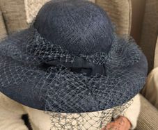 french vintage straw hat, navy
