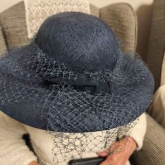 french vintage straw hat, navy