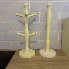 Yellow mug tree & kitchen roll holder (matching)