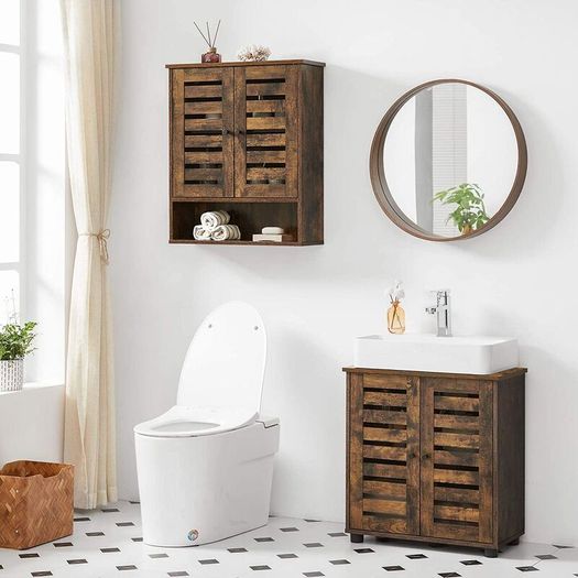 Cabinet Wall Unit with 2 Doors Vintage Brown Bathroom Living room