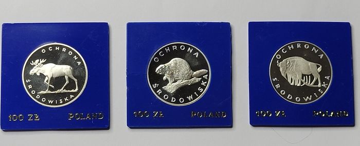 Poland 100 zlotych silver coins Environmental Protection1977,1978