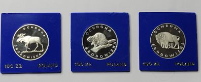 Poland 100 zlotych silver coins Environmental Protection1977,1978