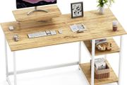 Office Desk with Monitor Stand,100cm Computer Desk with Reversible Storage Shelves,Study Desk for Home and Small Spaces,Oak