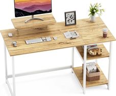 Office Desk with Monitor Stand,100cm Computer Desk with Reversible Storage Shelves,Study Desk for Home and Small Spaces,Oak