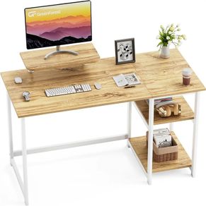 Office Desk with Monitor Stand,100cm Computer Desk with Reversible Storage Shelves,Study Desk for Home and Small Spaces,Oak