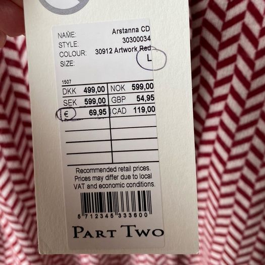 Part Two Chevron Knit Cardigan Sweater Red & Cream New With Tags (Size L)
