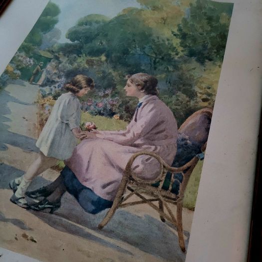 Antique edwardian mirror & pair of pictures