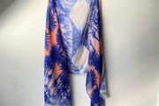 GUESS Tropical Print Winter Accent Scarf | Royal Blue &amp; Peach Lightweight Wrap