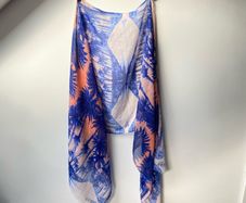 GUESS Tropical Print Winter Accent Scarf | Royal Blue & Peach Lightweight Wrap