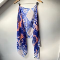 GUESS Tropical Print Winter Accent Scarf | Royal Blue & Peach Lightweight Wrap