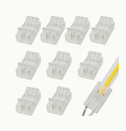 10pcs of LED Strip Connectors, Transparent Solderless LED Adapter Connectors Suitable for Strip Lights, Featuring Seamless Track Lighting Connectors (2 Pins, 8 Mm)